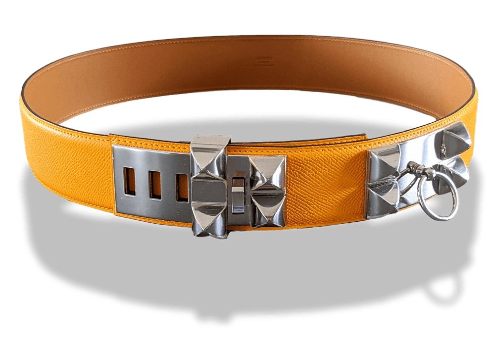 Hermes [23] 2012 Sun Epsom/Gold Box Calfskin COLLIER DE CHIEN Complete Belt GM Sz90cm, BNIB! - poupishop