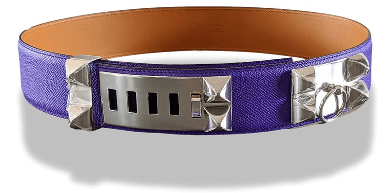 Hermes [24] 2013 Purple Epsom/Gold Box Calfskin COLLIER DE CHIEN Complete Belt GM Sz90cm, BNIB! - poupishop