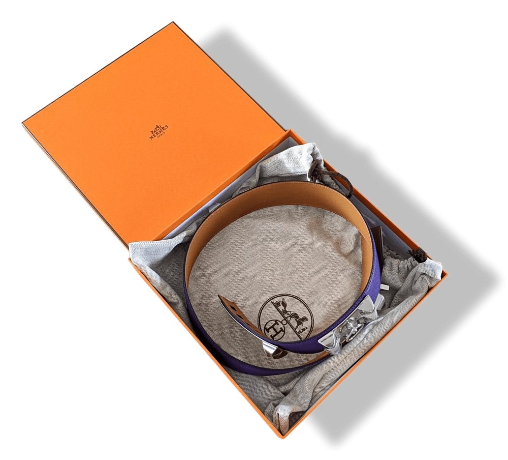 Hermes [24] 2013 Purple Epsom/Gold Box Calfskin COLLIER DE CHIEN Complete Belt GM Sz90cm, BNIB! - poupishop