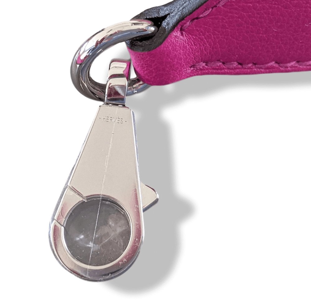 Hermes [25] Pourpre Pink Swift/Barenia Bag SHOULDER STRAP CLOCHETTE 105 2 Snap Hooks AG, BNIB! - poupishop