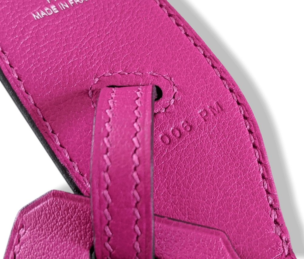 Hermes [25] Pourpre Pink Swift/Barenia Bag SHOULDER STRAP CLOCHETTE 105 2 Snap Hooks AG, BNIB! - poupishop