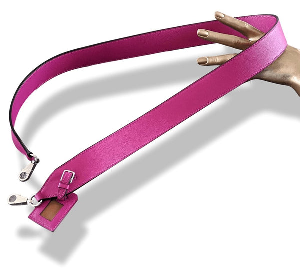 Hermes [25] Pourpre Pink Swift/Barenia Bag SHOULDER STRAP CLOCHETTE 105 2 Snap Hooks AG, BNIB! - poupishop