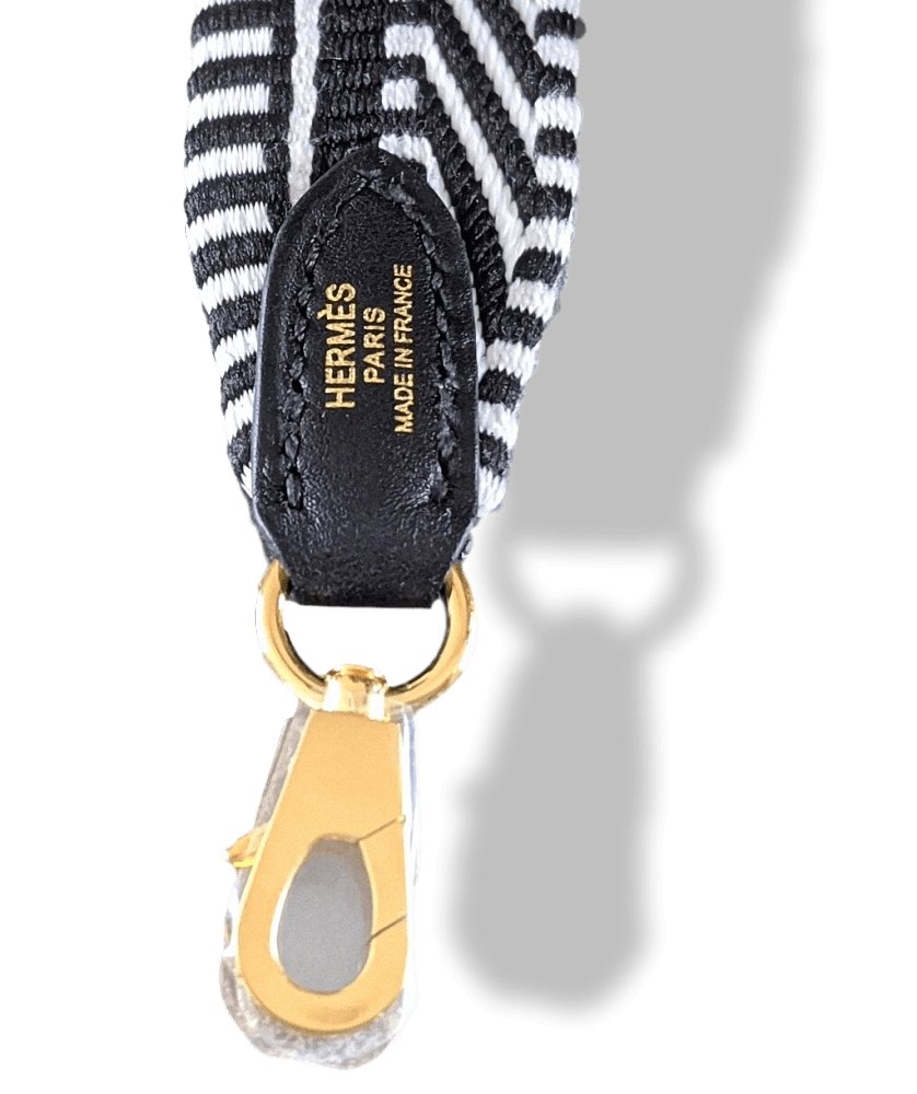 Hermes [27] Ecru-Noir/Noir Swift SANGLE CAVALE 25 MM GOLD Bag Strap 105 Small MSQ, NWTIB! - poupishop