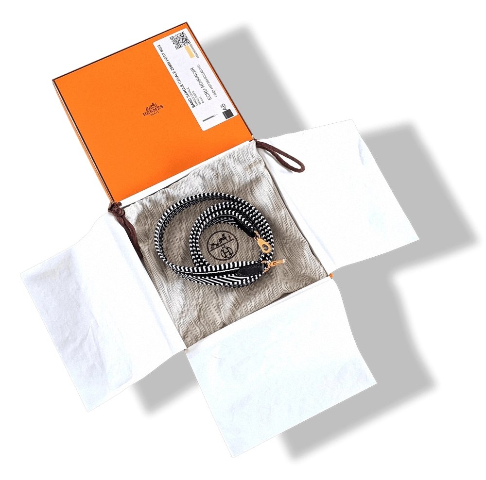 Hermes [27] Ecru-Noir/Noir Swift SANGLE CAVALE 25 MM GOLD Bag Strap 105 Small MSQ, NWTIB! - poupishop