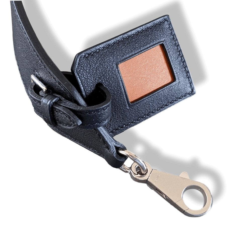 Hermes [28] Black Swift/Barenia Bag SHOULDER STRAP CLOCHETTE 105 2 Snap Hooks AG, BNIB! - poupishop