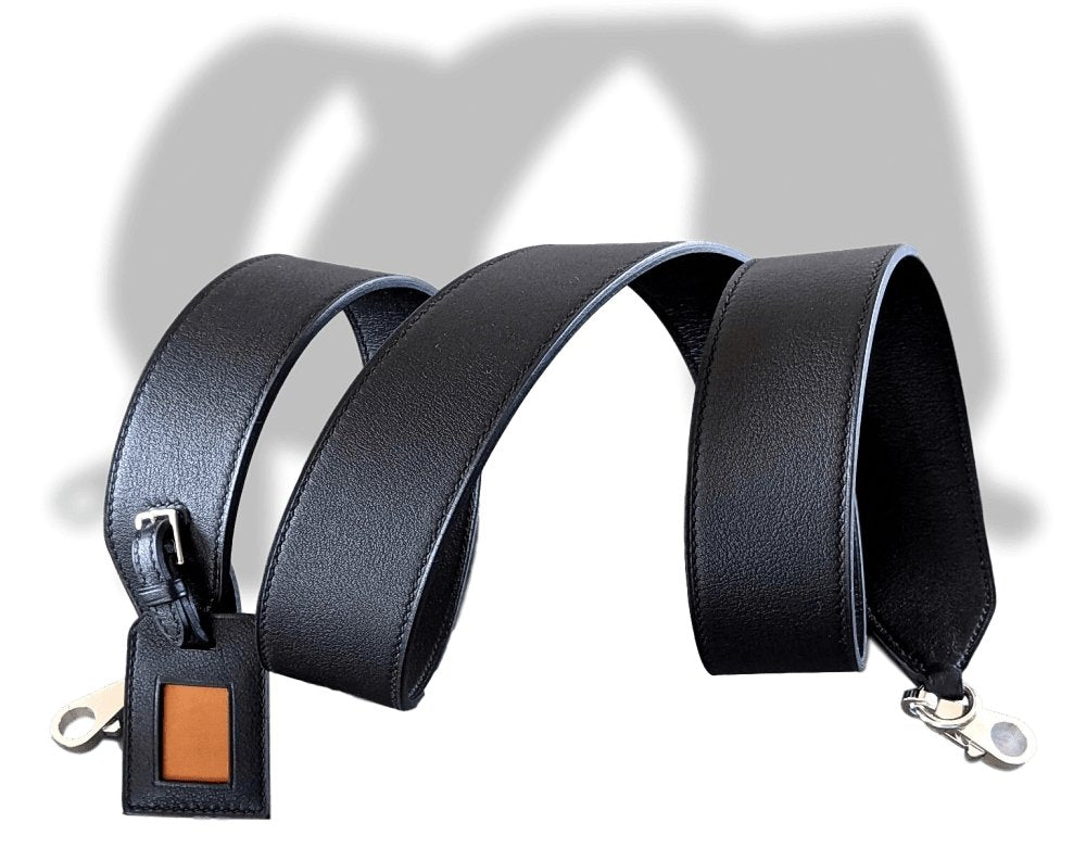 Hermes [28] Black Swift/Barenia Bag SHOULDER STRAP CLOCHETTE 105 2 Snap Hooks AG, BNIB! - poupishop