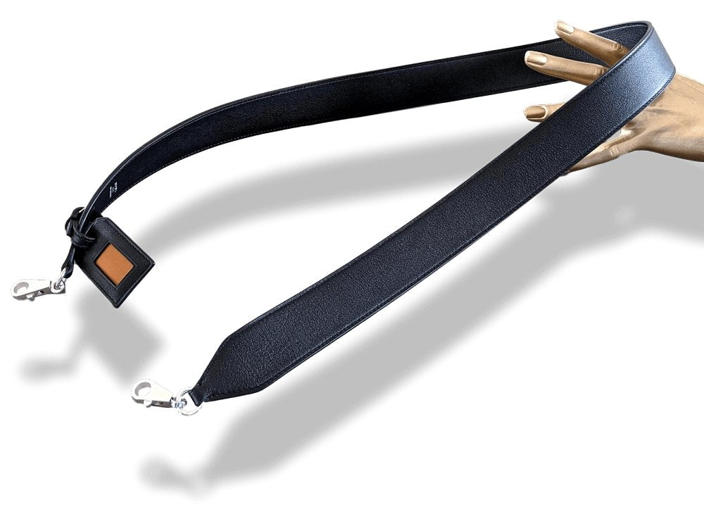 Hermes [28] Black Swift/Barenia Bag SHOULDER STRAP CLOCHETTE 105 2 Snap Hooks AG, BNIB! - poupishop