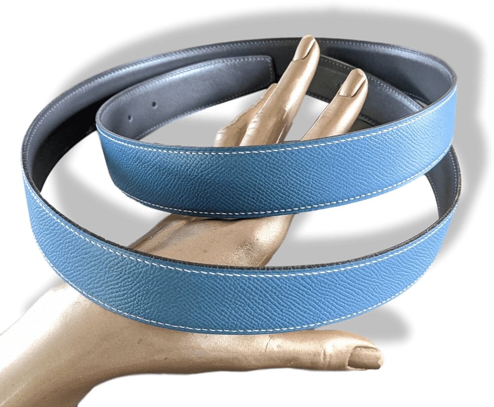 Hermes [3] 1998 Elephant Grey Box/Blue Epsom Reversible Leather Strap Belt 32 MM Sz110, NIB! - poupishop