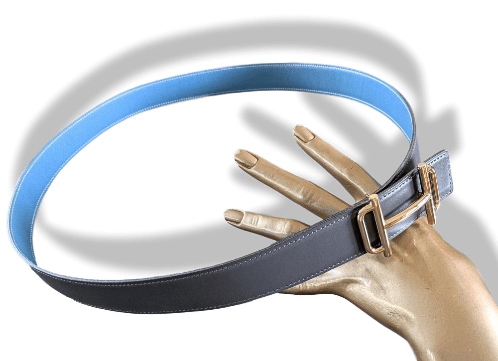 Hermes [3] 1998 Elephant Grey Box/Blue Epsom Reversible Leather Strap Belt 32 MM Sz110, NIB! - poupishop