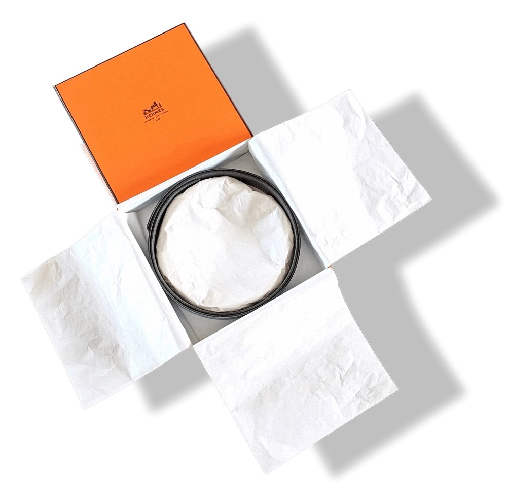 Hermes [3] 1998 Elephant Grey Box/Blue Epsom Reversible Leather Strap Belt 32 MM Sz110, NIB! - poupishop