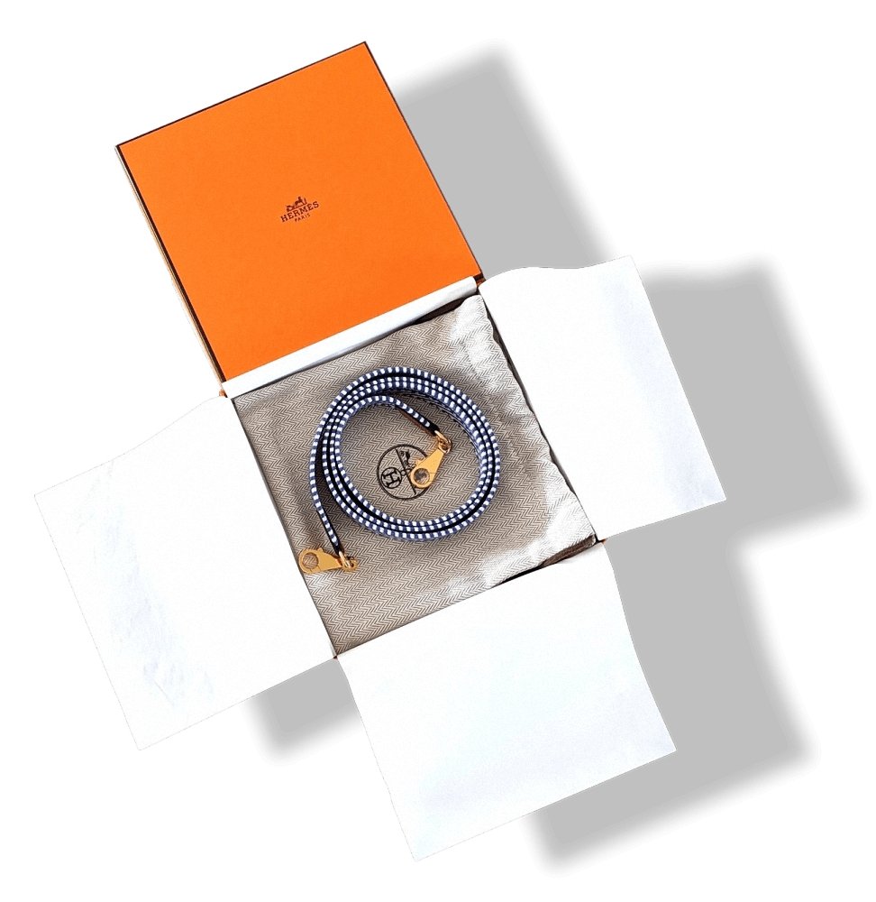 Hermes [30] Ecru-Bleu Brighton/Gold Swift SANGLE CAVALE 25 MM OR Bag Strap 105, BNIB! - poupishop
