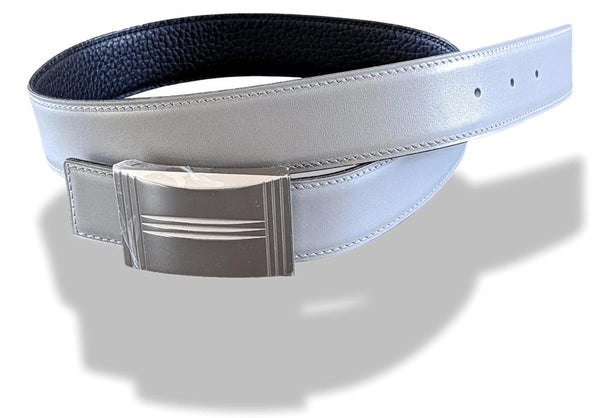Hermes [33] 2000 Pearl Grey Box/Black Togo Reversible Leather Strap Belt 32 MM Sz70, NIB! - poupishop