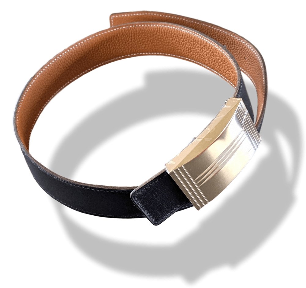 Hermes [34] 2002 Black Box/Gold Togo Reversible Leather Strap Belt 32 MM Sz70, NIB! - poupishop
