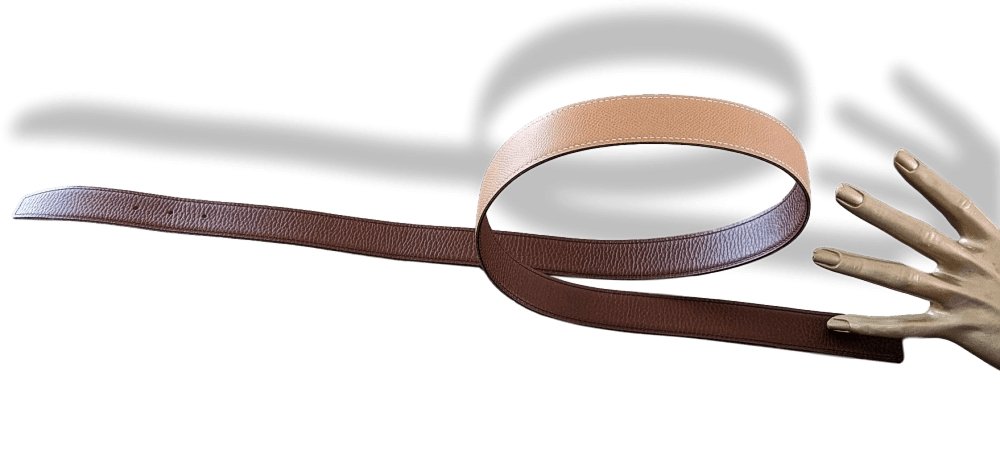 Hermes [35] 1998 Beige Box/Chocolat Togo Reversible Leather Strap Belt 32 MM Sz105, NIB! - poupishop