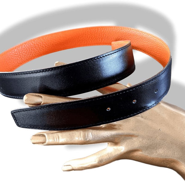 Hermes [174] 2001 Noir/Orange Reversible Epsom/Togo Leather Strap Belt 32 mm Box! - poupishop