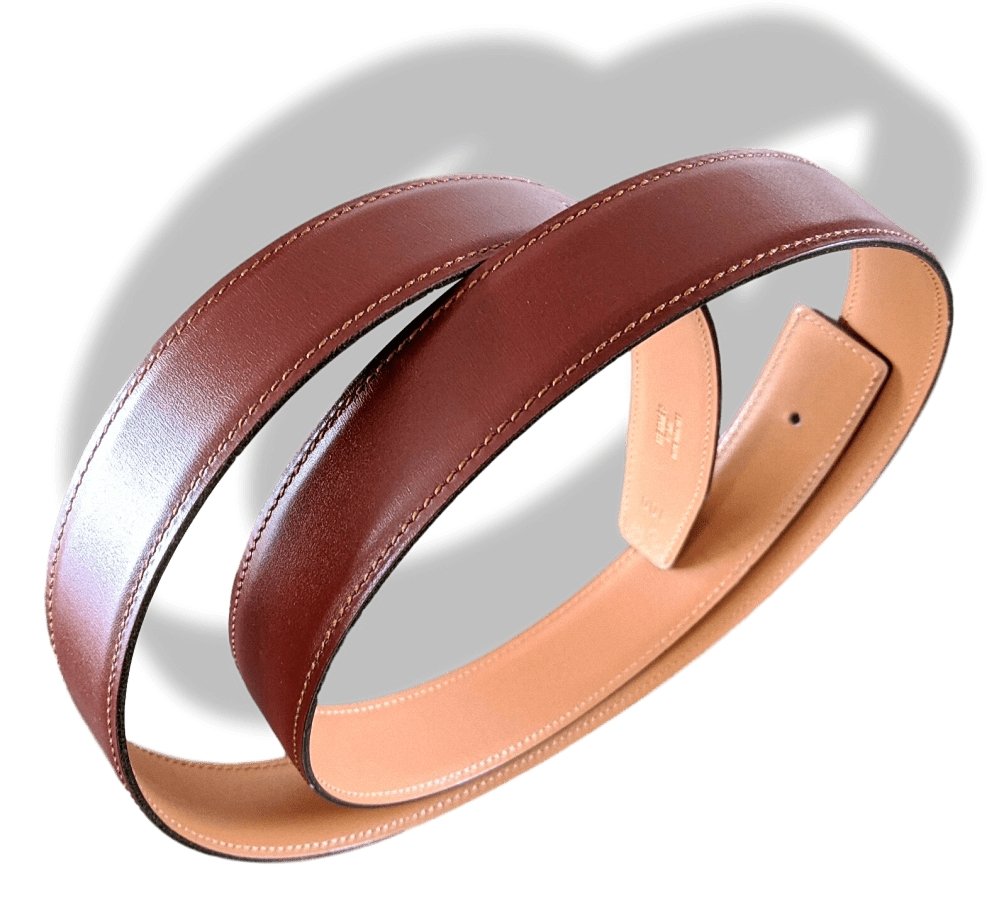 Hermes [38] 1995 Beige Rosé/Rouge-Brun Reversible Box/Box Leather Strap Belt 32 MM Sz100, NIB! - poupishop