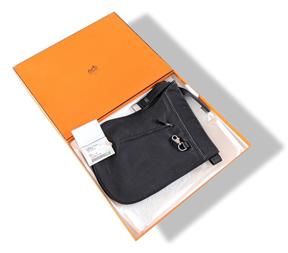 Hermes [40] 2000 Black Cerf Plume POCKET BELT Texas Cow-Boy Style RARE, BNWT! - poupishop