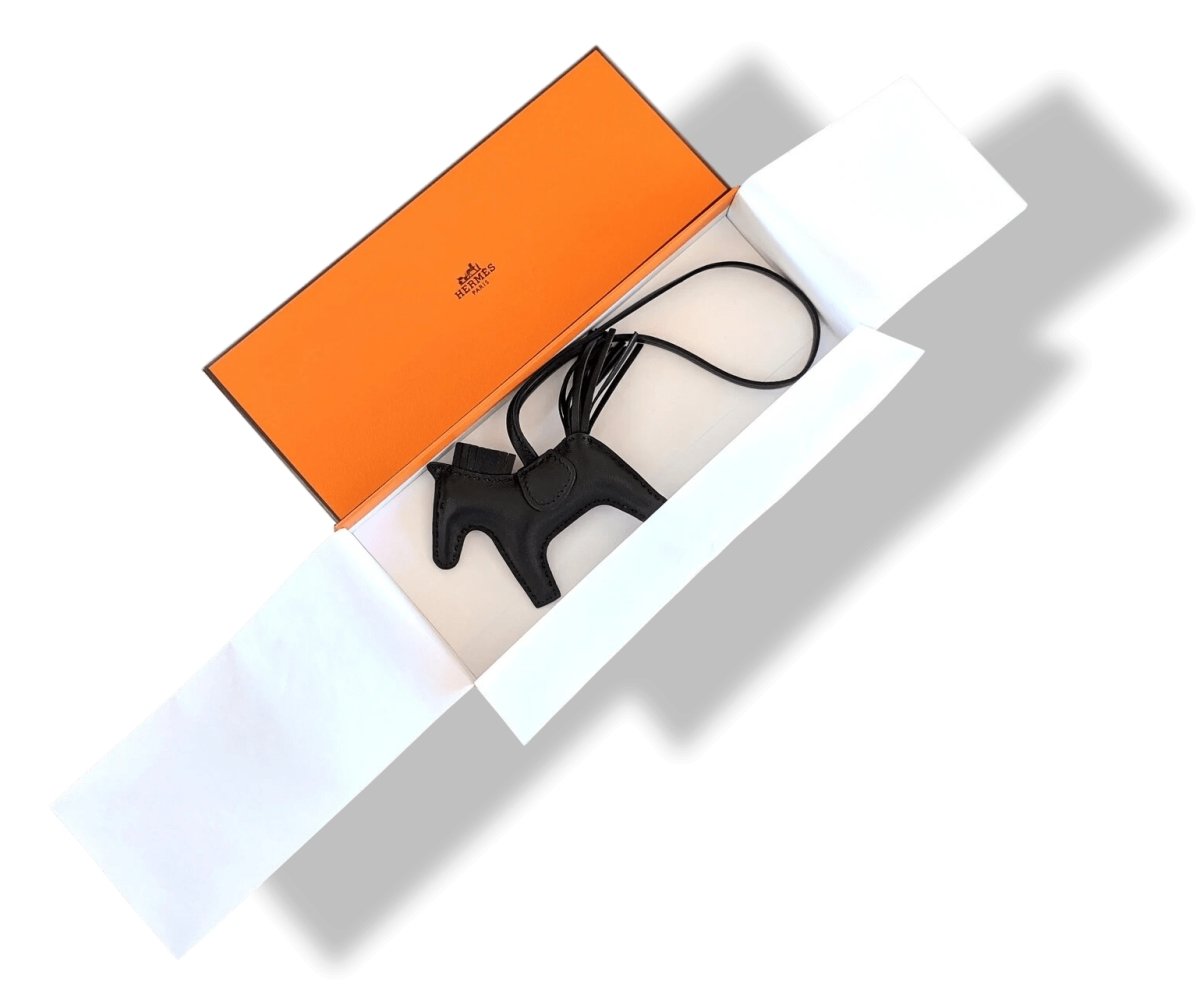 Hermes [45] Black/Black Lamb Milo RODEO GRI-GRI PM Horse Bag Charm, RARE in SO BLACK, BNIB! - poupishop