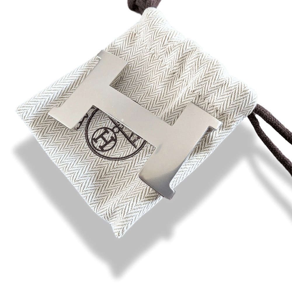 Hermes [47] Shiny Silver CONSTANCE H Belt Buckle 38 mm, New with Pouch and white Box! - poupishop