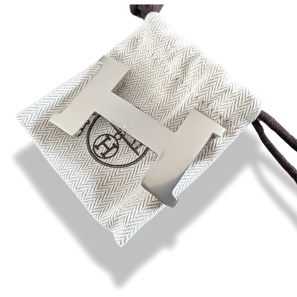 Hermes [47] Shiny Silver CONSTANCE H Belt Buckle 38 mm, New with Pouch and white Box! - poupishop