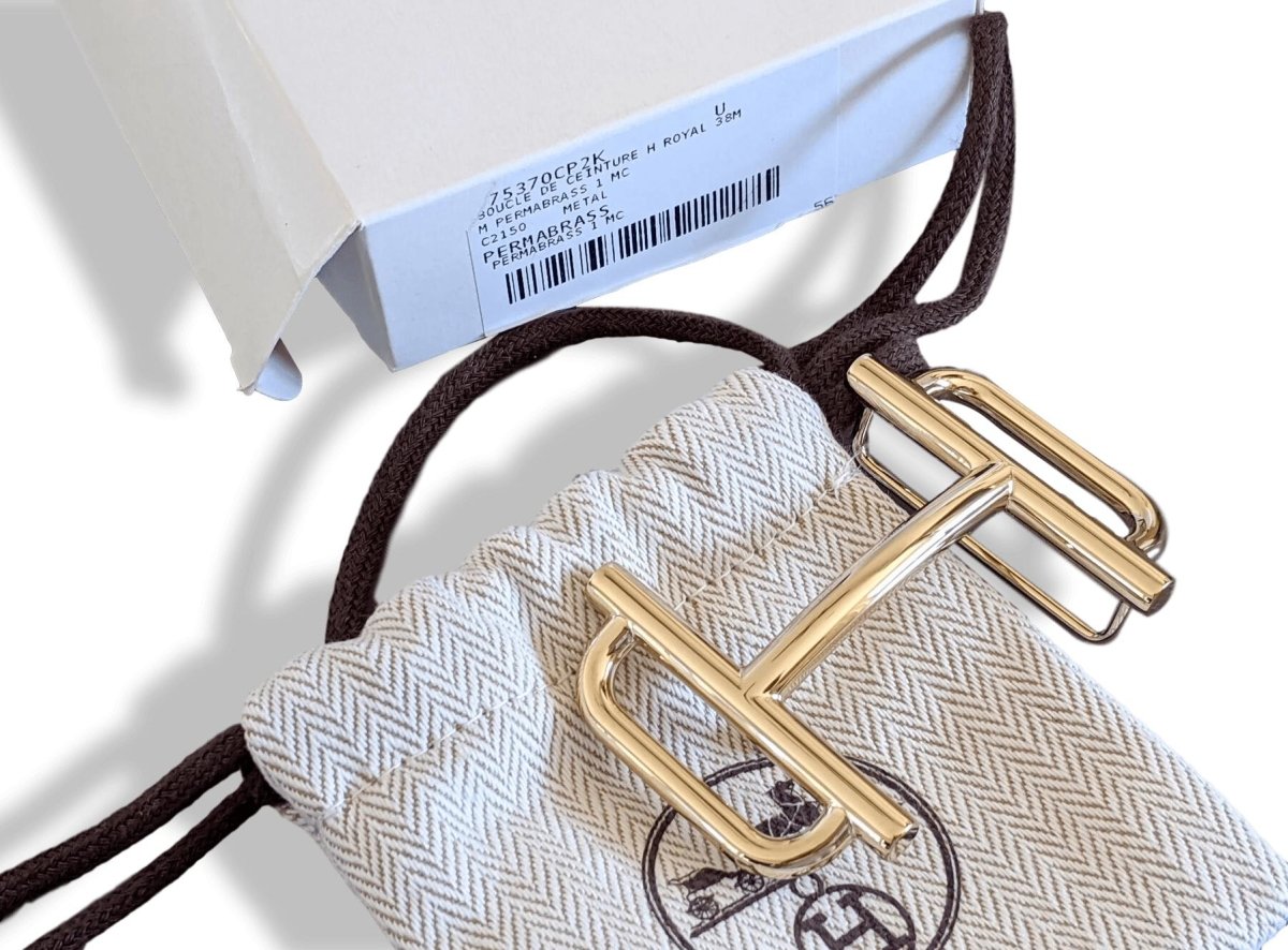 Hermes [49] Permabrass H ROYAL Belt Buckle 38 mm, New with Pouch and white Box! - poupishop