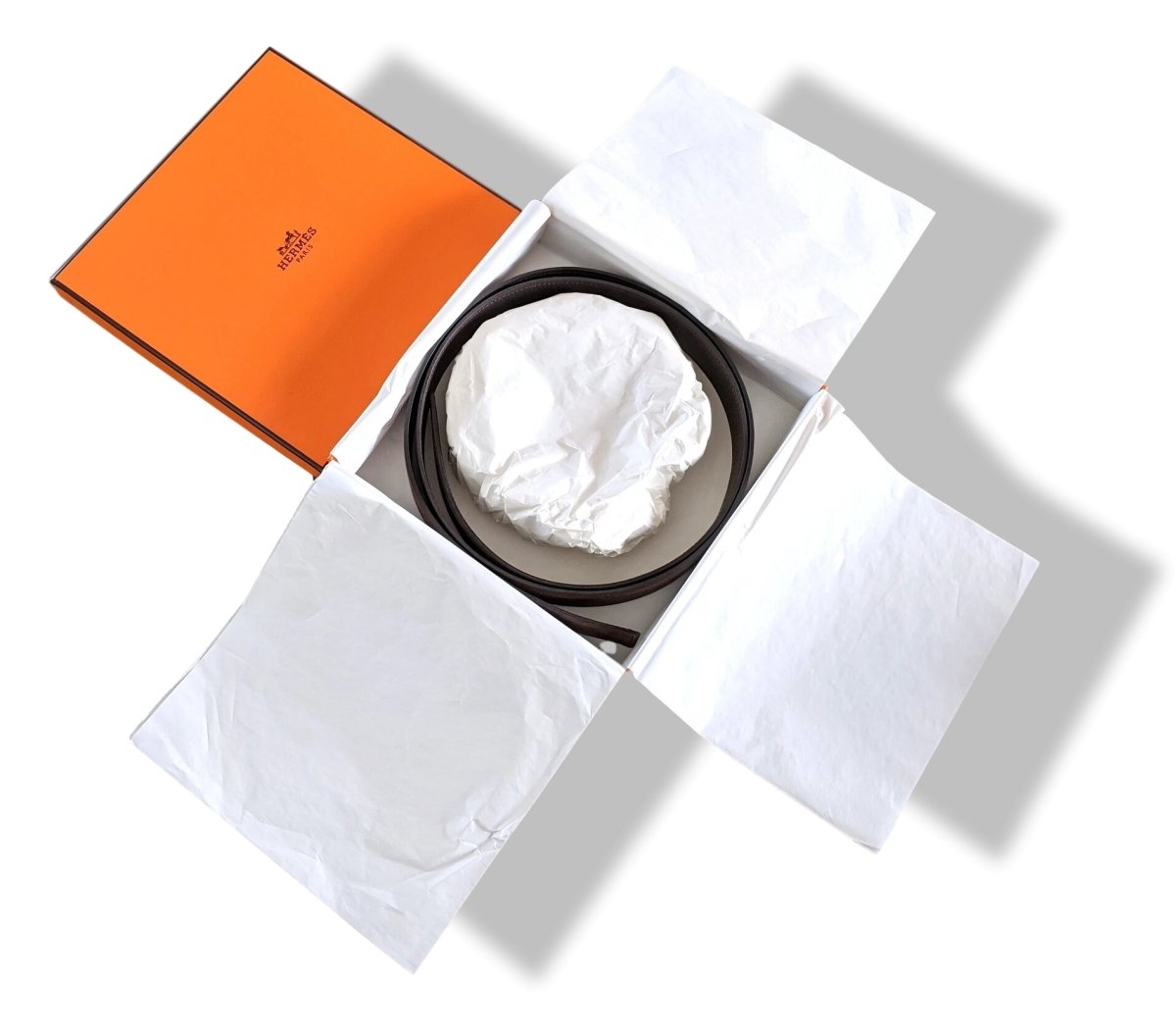 Hermes [5] 2013 Ebene Taurillon Gaucho/Vache Liegee Reversible Leather Strap Belt 32 MM Sz120, NIB! - poupishop