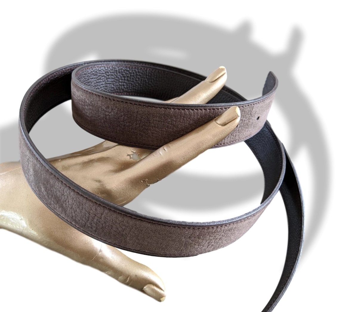 Hermes [5] 2013 Ebene Taurillon Gaucho/Vache Liegee Reversible Leather Strap Belt 32 MM Sz120, NIB! - poupishop