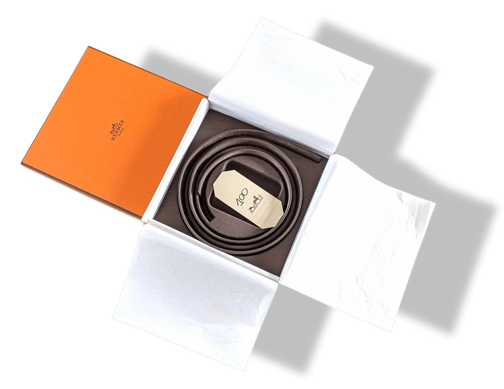 Hermes [5] Ebene Taurillon Gaucho/ Vache Liegee Reversible Leather Strap Belt 32 MM, NIB! - poupishop