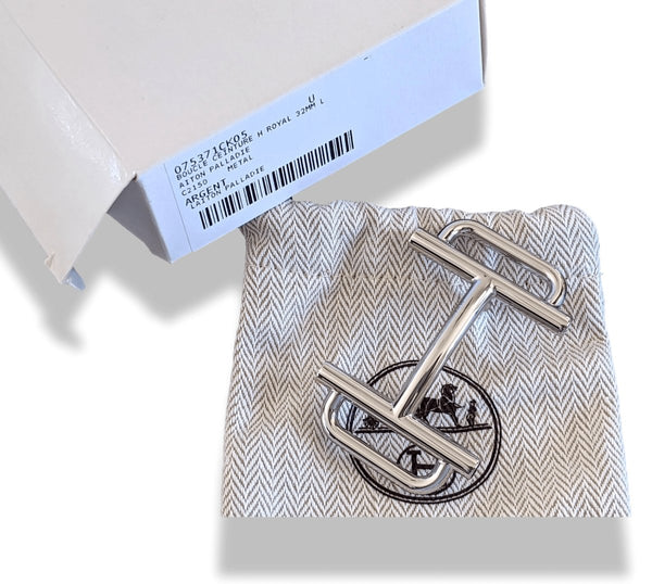 Hermes [54] Plated Silver and Palladium H ROYAL Buckle H 32 mm, New in Pochette and White Box! - poupishop