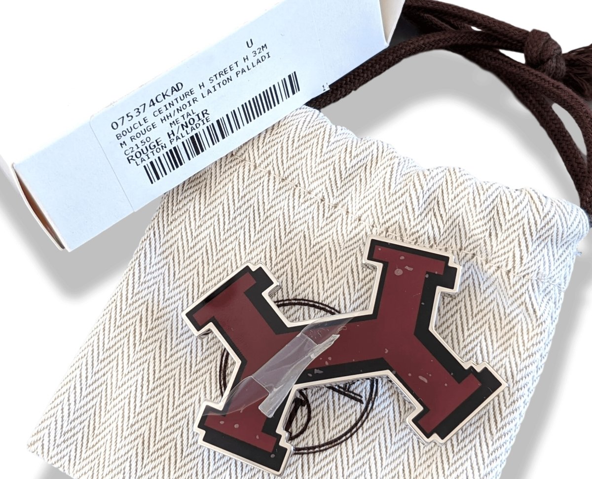 Hermes [57] Red/Black Lacquered Enamel & Palladium STREET Belt Buckle H 32 mm, New with Plastic Protection!! - poupishop