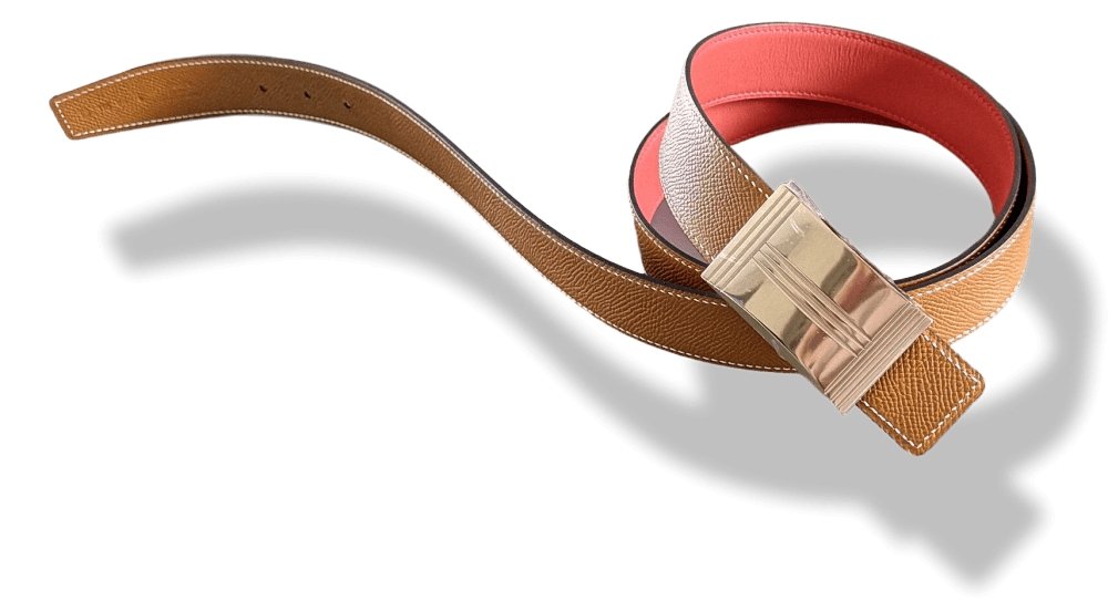 Hermes [6] 2013 Gold Epsom/Rose Swift Reversible Leather Strap Belt 32 MM Sz115, NIB! - poupishop