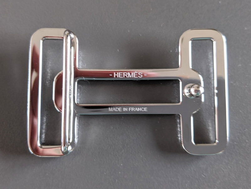 Hermes [60] Plated Silver and Palladium RYTHME Buckle H 32 mm, New in Pochette Chevron! - poupishop