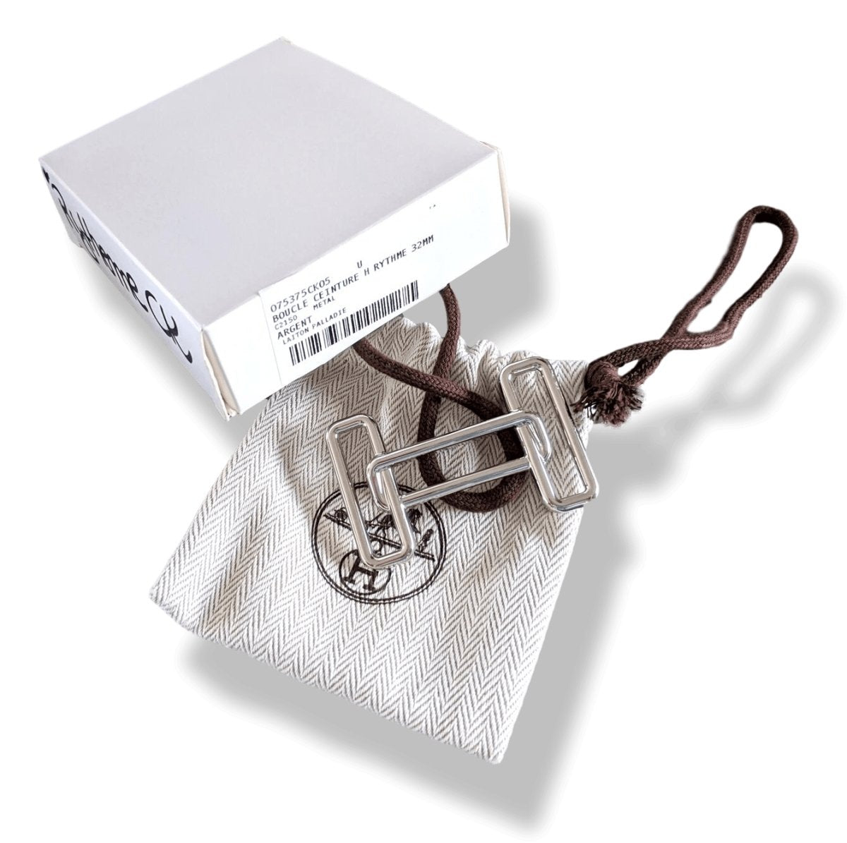Hermes [60] Plated Silver and Palladium RYTHME Buckle H 32mm, New in Pochette and White Box! - poupishop