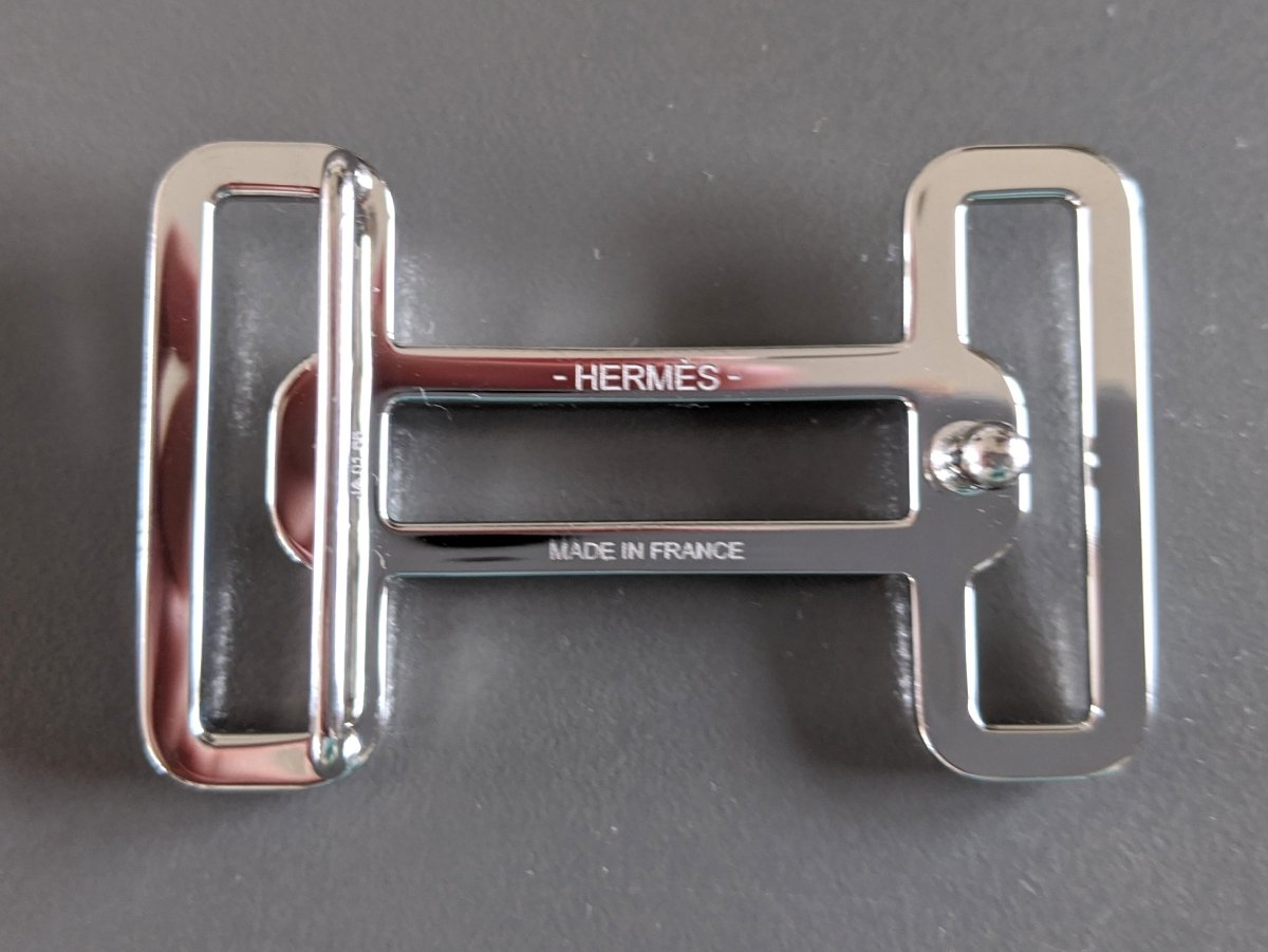 Hermes [60] Plated Silver and Palladium RYTHME Buckle H 32mm, New in Pochette Chevron! - poupishop