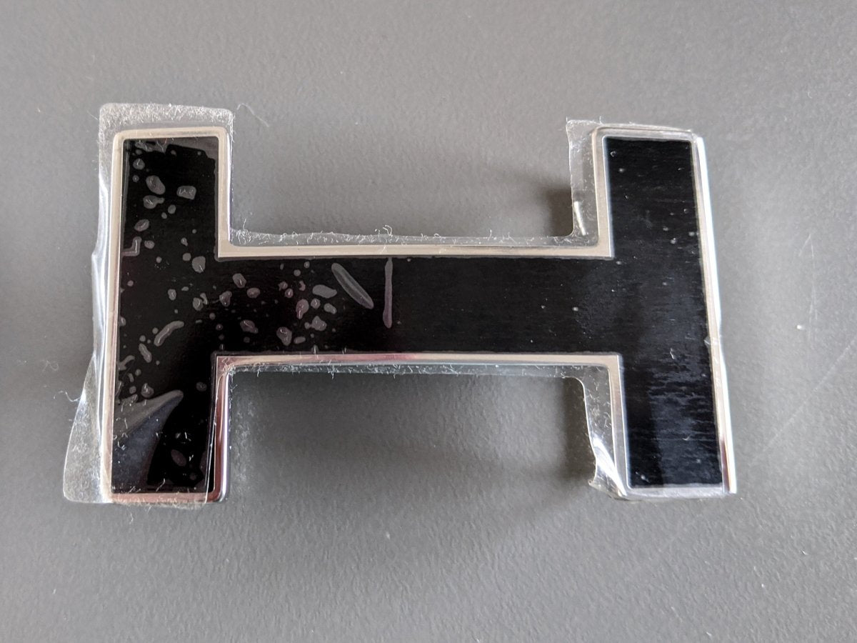 Hermes [65] Black Enamel Palladium H QUIZZ Belt Buckle H 32mm, New with Pochette and Box!! - poupishop