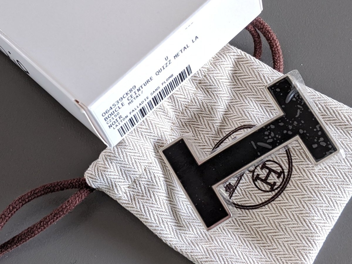 Hermes [65] Black Enamel Palladium H QUIZZ Belt Buckle H 32mm, New with Pochette and Box!! - poupishop