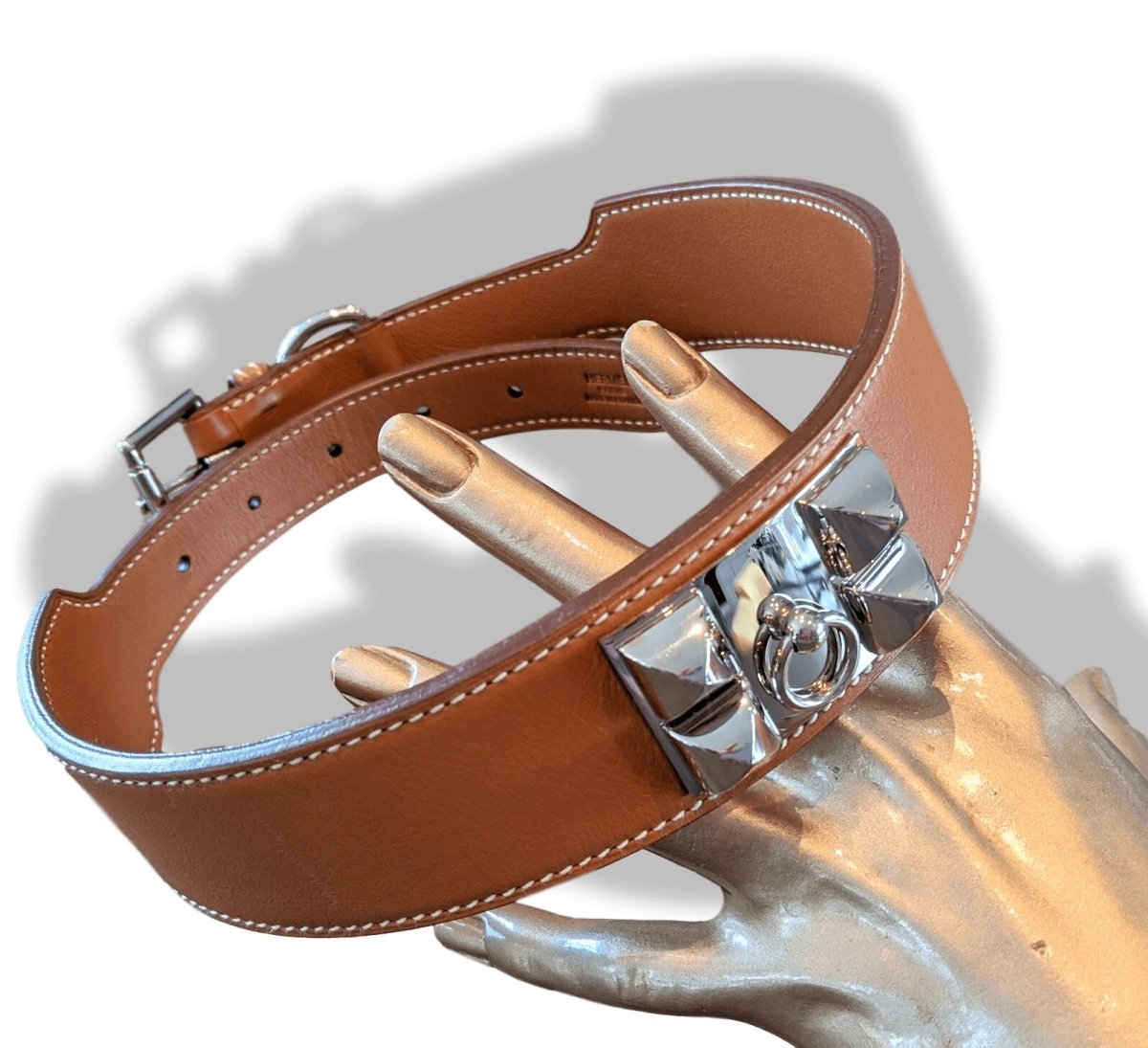 Hermes [67] 2009 Gold Leather COLLIER DE CHIEN Big DOG COLLAR XL Rare, BNIB! - poupishop