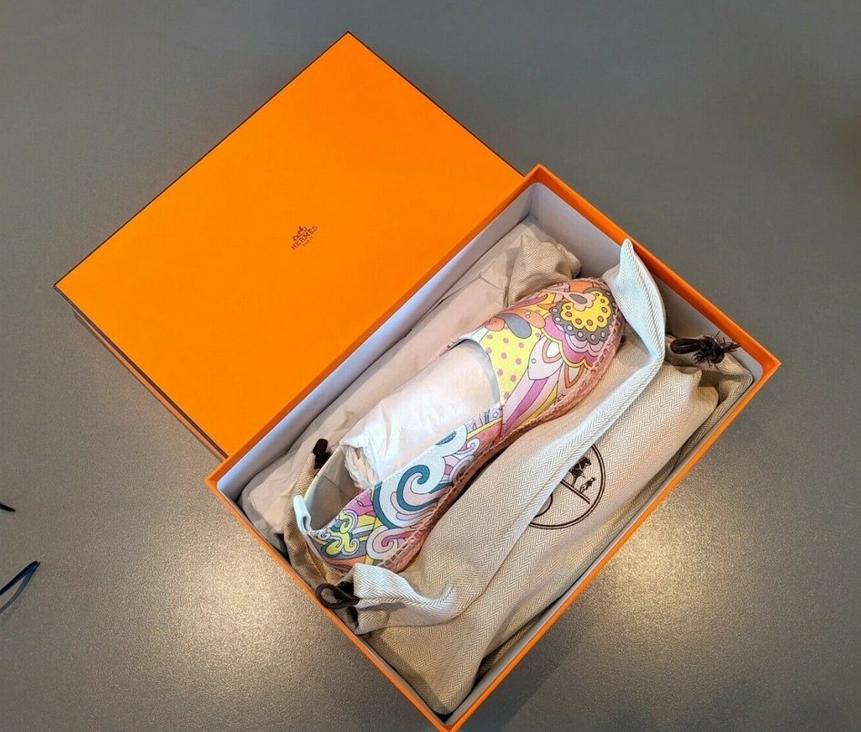 Hermes [68] Womens' Pink Psychedelic Cotton Canvas Espadrilles Sneakers Cord Shoes, Sz40, BNIB! - poupishop