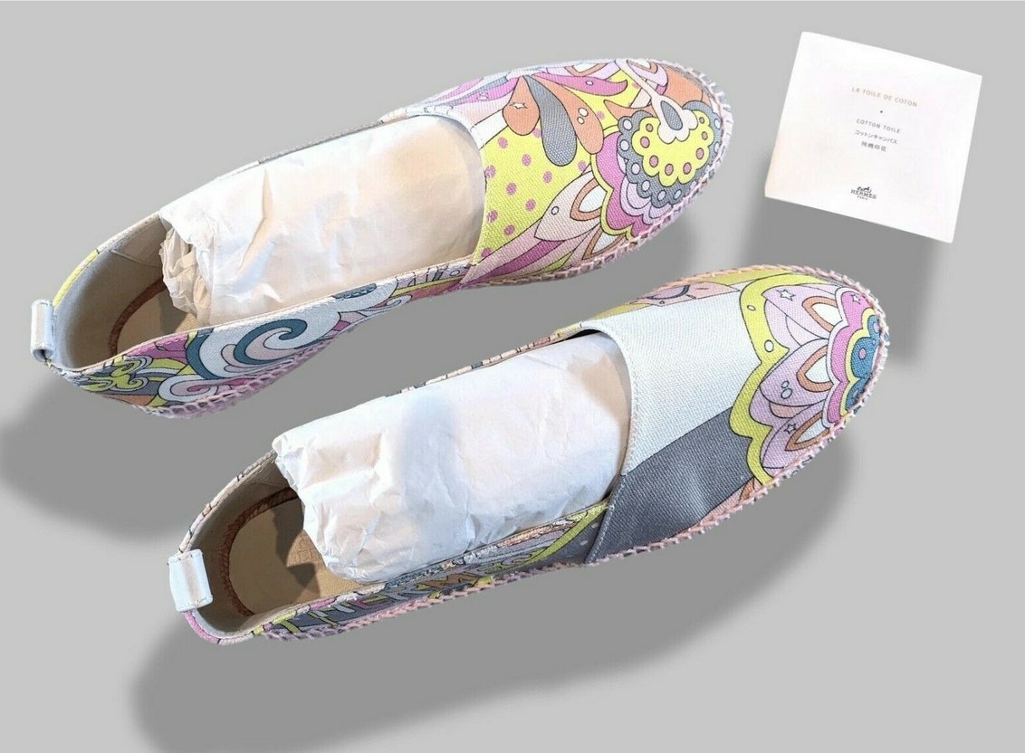 Hermes [68] Womens' Pink Psychedelic Cotton Canvas Espadrilles Sneakers Cord Shoes, Sz40, BNIB! - poupishop