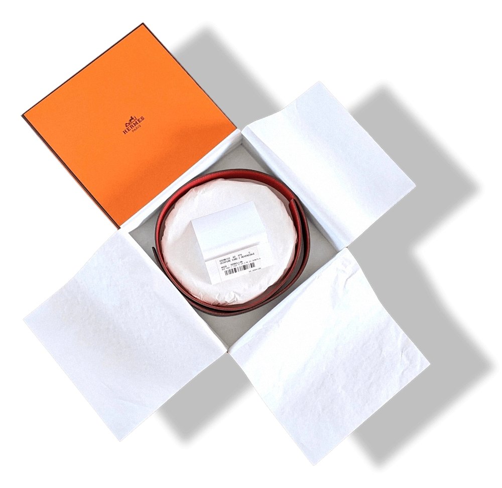 Hermes [7] 2004 Black Box/Vermillon Togo Reversible Leather Strap Belt 32 MM Sz75, NIB! - poupishop