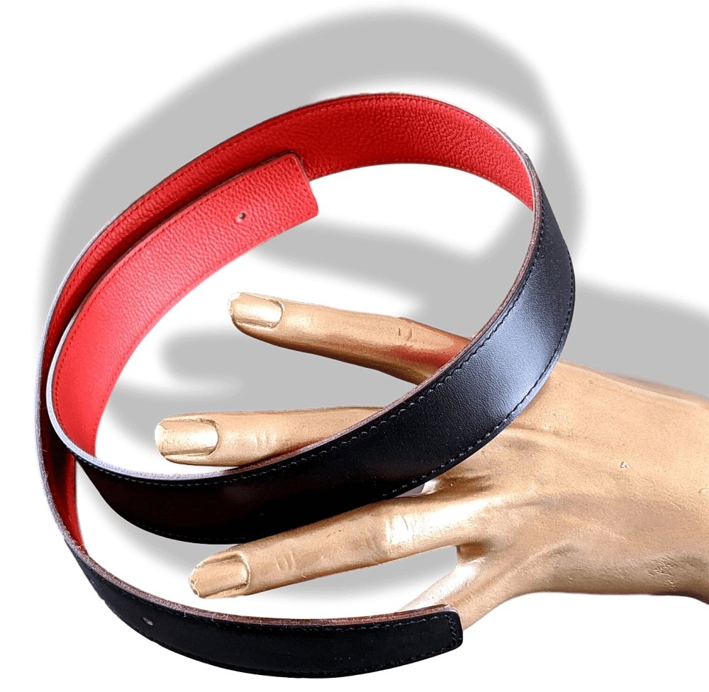Hermes [7] 2004 Black Box/Vermillon Togo Reversible Leather Strap Belt 32 MM Sz75, NIB! - poupishop