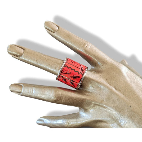 Hermes [70] 2014 Red/Silver Enamel BRAZIL Scarf Ring, BNIB! - poupishop