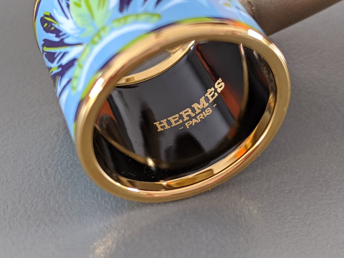 Hermes [71] 2014 Blue/Gold Enamel BRAZIL Scarf Ring, BNWTIB! - poupishop