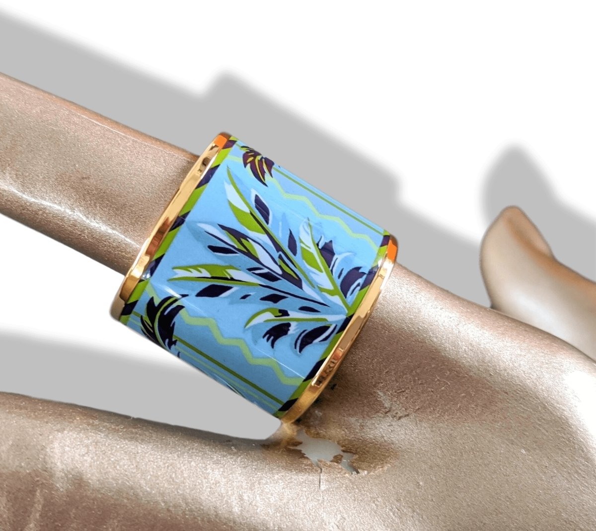 Hermes [71] 2014 Blue/Gold Enamel BRAZIL Scarf Ring, BNWTIB! - poupishop