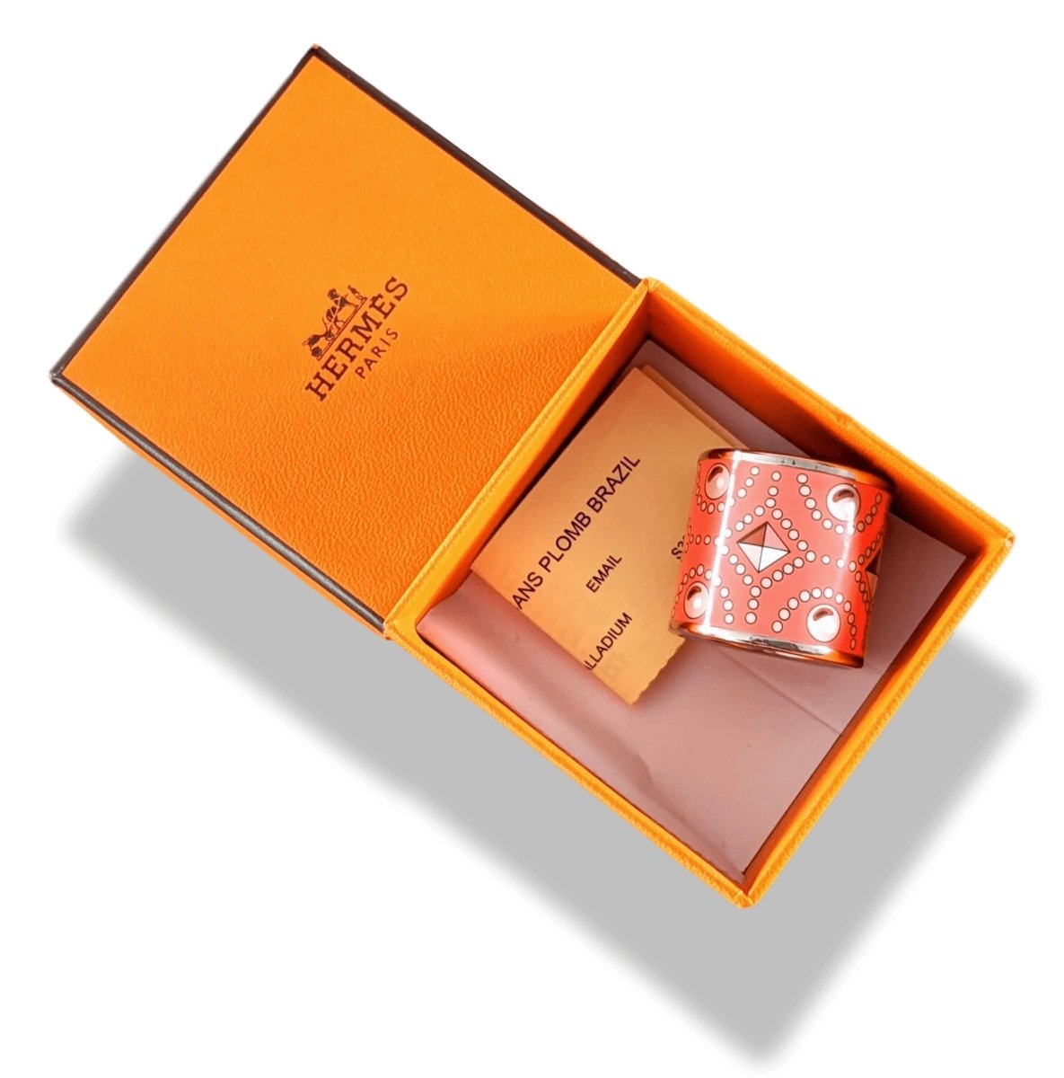 Hermes [72] Coral and Palladium Enamel COLLIER DE CHIEN Scarf Ring, BNWTIB! - poupishop