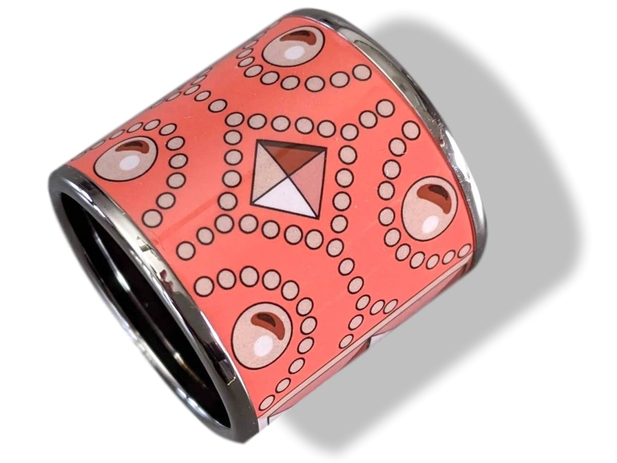 Hermes [72bis] Coral and Palladium Enamel COLLIER DE CHIEN Scarf Ring, New without box! - poupishop