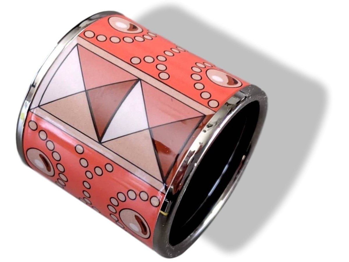 Hermes [72bis] Coral and Palladium Enamel COLLIER DE CHIEN Scarf Ring, New without box! - poupishop