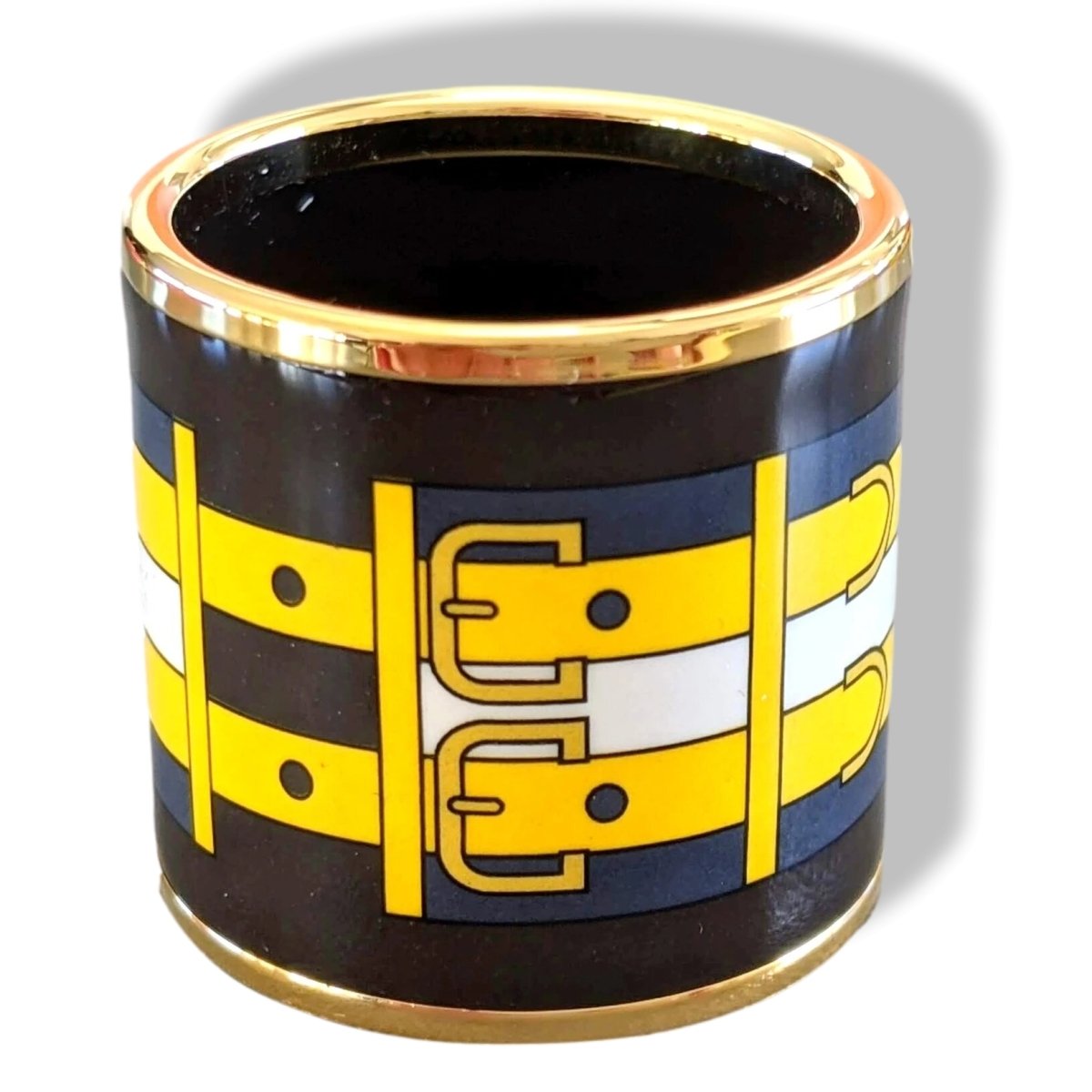 Hermes [75] 2014 Black/Yellow Enamel ROCABAR Scarf Ring GHW, BNIB! - poupishop