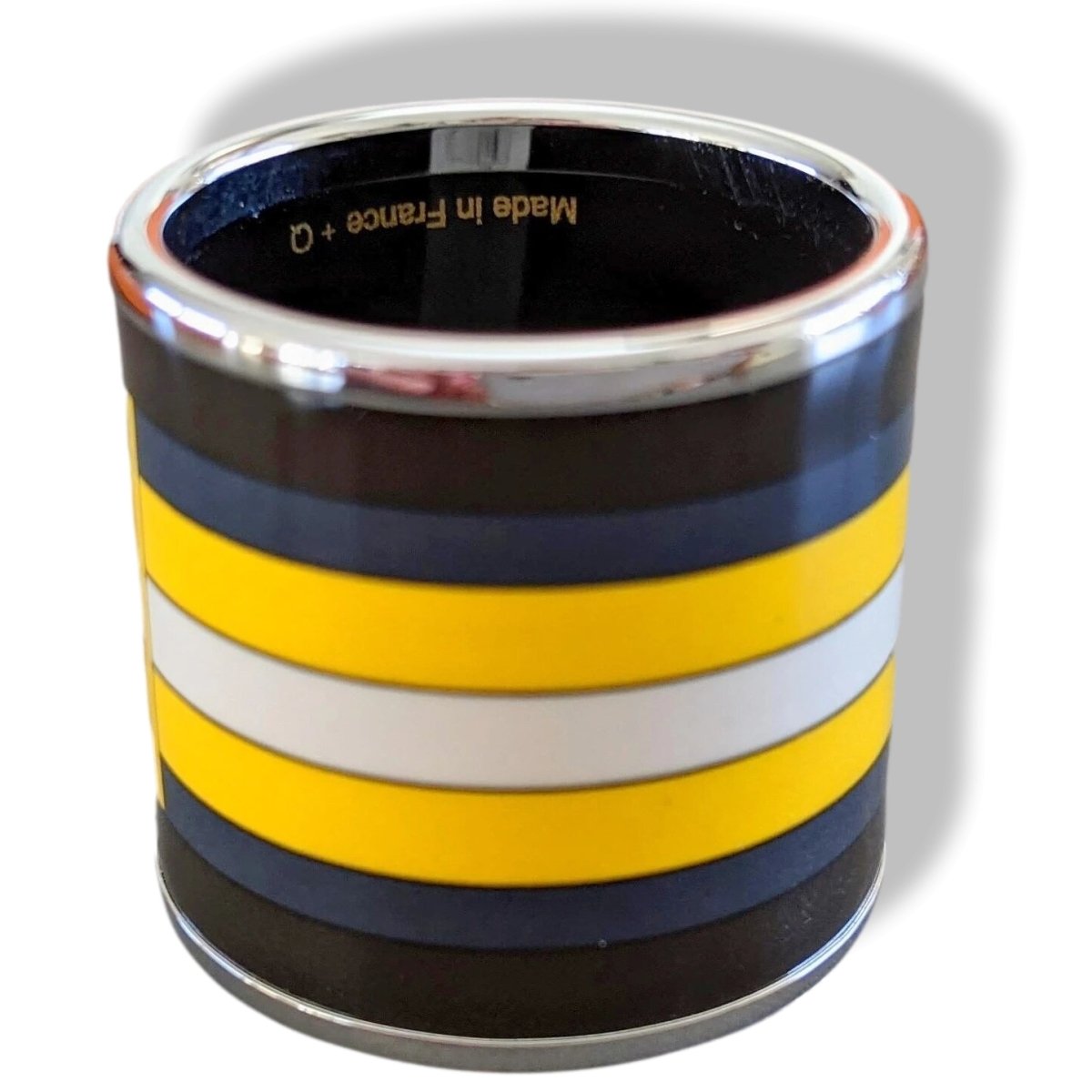 Hermes [76] 2014 Black/Yellow Enamel ROCABAR Scarf Ring PHW, BNIB! - poupishop