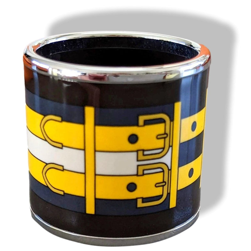Hermes [76] 2014 Black/Yellow Enamel ROCABAR Scarf Ring PHW, BNIB! - poupishop